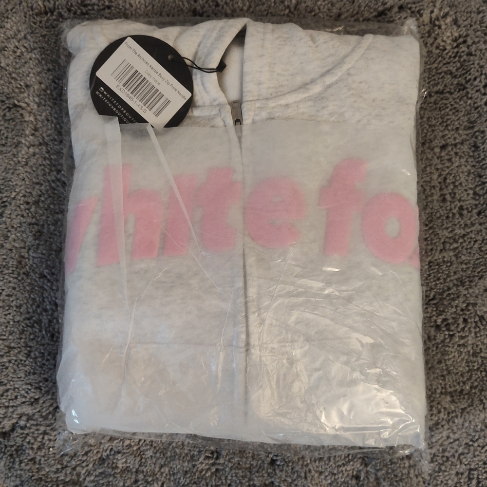 NWT White Fox Boxy Front Zip Hoodie Grey Marle XS/S - Picture 3 of 6